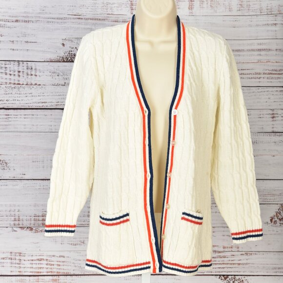 Bonwit Teller Vintage Cardigan Red/White/Blue Size L {See Measurements} - Picture 1 of 3